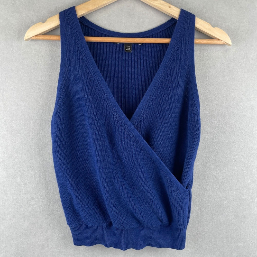 Banana Republic Womens Petite XS Royal Blue Cotton Knit Surplice Wrap Tank‎ Top